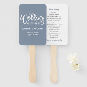 Wedding Program Fans Brush Script (Dusty Blue)