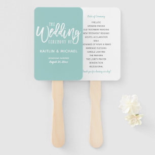 Wedding Program Fans -Brush Script-Light Turquoise