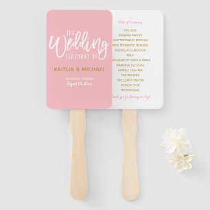 Wedding Program Fans   Brush Script (Pink & Gold)