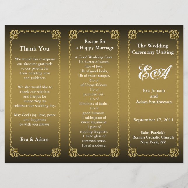 Wedding Program Folder Classic Gold (Front)
