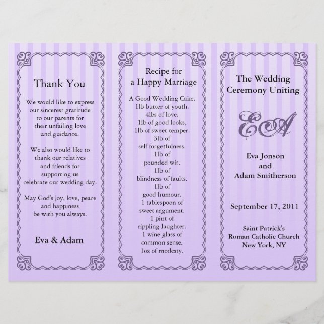 Wedding Program Folder Classic Purple Stripe (Front)