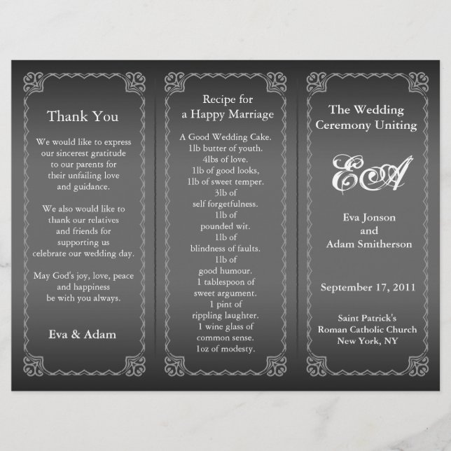 Wedding Program Folder Classic Silver Grey (Front)