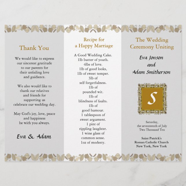 Wedding Program Folder Gold Leaf (Front)