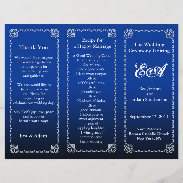 Wedding Program Folder Royal Blue (Front)