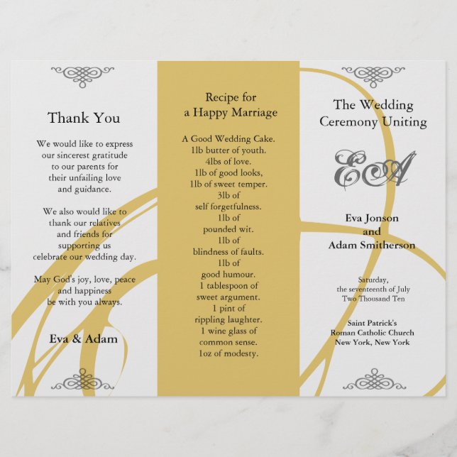 Wedding Program Folder Twirl Amber Grey (Front)