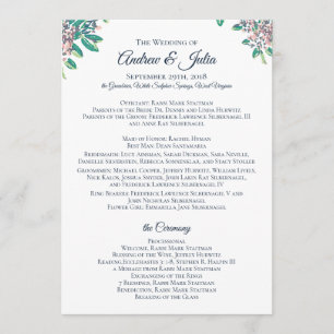 Wedding Program for Julia and Andrew Programme