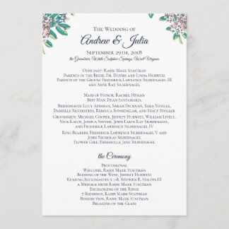 Wedding Program for Julia and Andrew Programme