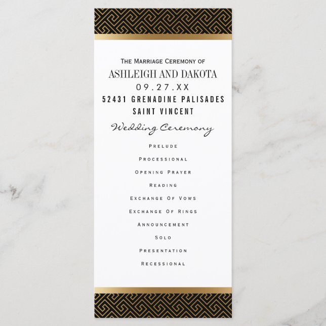 Wedding Program | Formal Golden Geometric on Black Programme (Front)