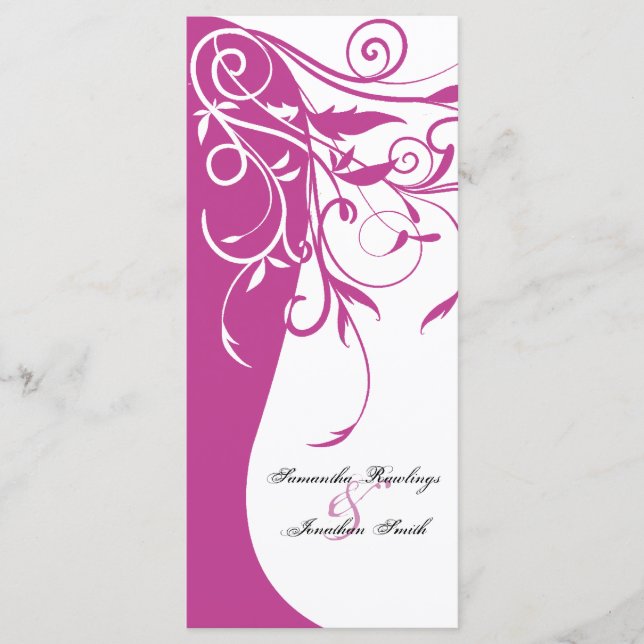 Wedding Program - Fuchsia Pink Contrasting Floral Programme (Front)