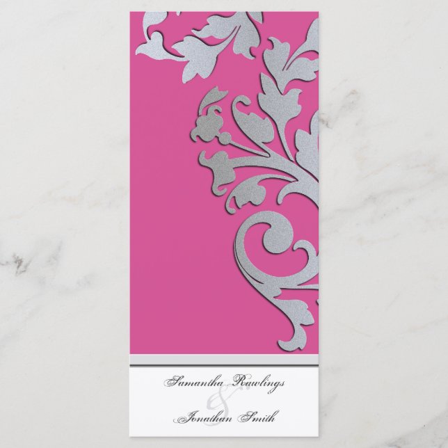 Wedding Program - Fuchsia Pink & Silver Sparkle Programme (Front)