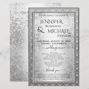 Wedding Program Glam Silver Glitter Look