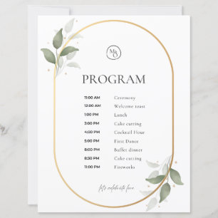 Wedding Program – Gold Arch & Green Botanical Desi