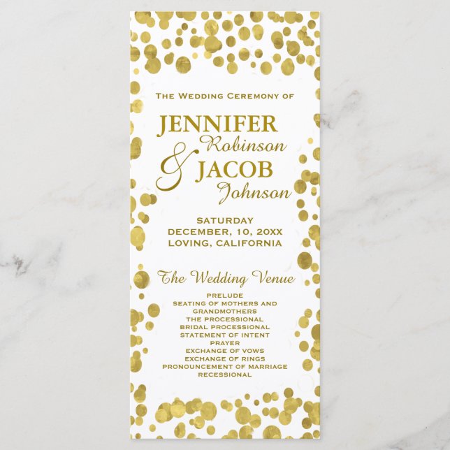 Wedding Program | Gold Confetti Celebration Programme (Front)