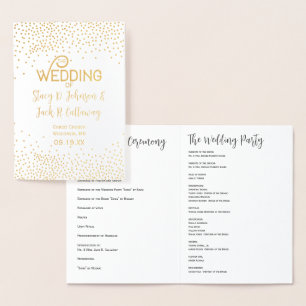 WEDDING PROGRAM Gold Confetti Typography Foil Card