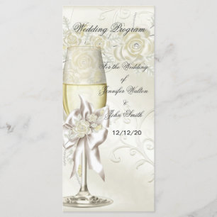 Wedding Program Gold Cream Pearl Floral Roses Programme