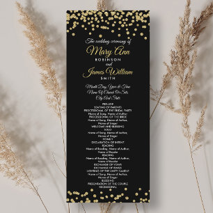 Wedding Program Gold Faux Glitter Confetti Black Programme