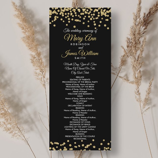 Wedding Program Gold Faux Glitter Confetti Black Programme (Wedding Program Gold Faux Glitter Confetti Black)