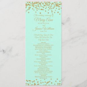 Wedding Program Gold Faux Glitter Confetti Mint Programme