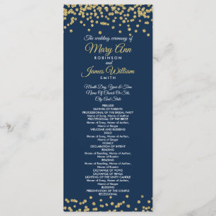 Wedding Program Gold Faux Glitter Confetti Navy Programme