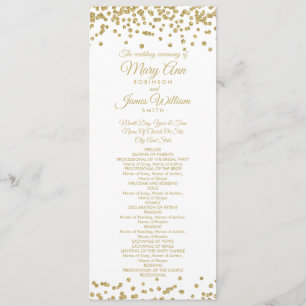 Wedding Program Gold Faux Glitter Confetti White Programme