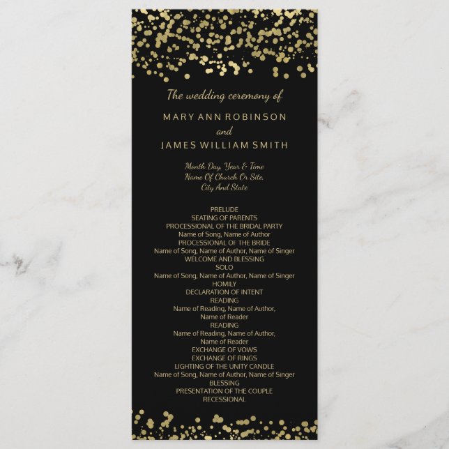 Wedding Program Gold Foil Confetti Programme (Front)