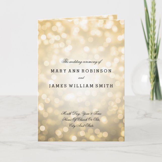 Wedding Program Gold Glitter Lights Programme (Front)