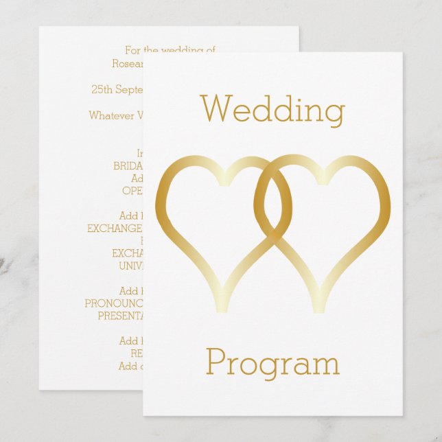 Wedding Program Gold Hearts Programme (Front/Back)