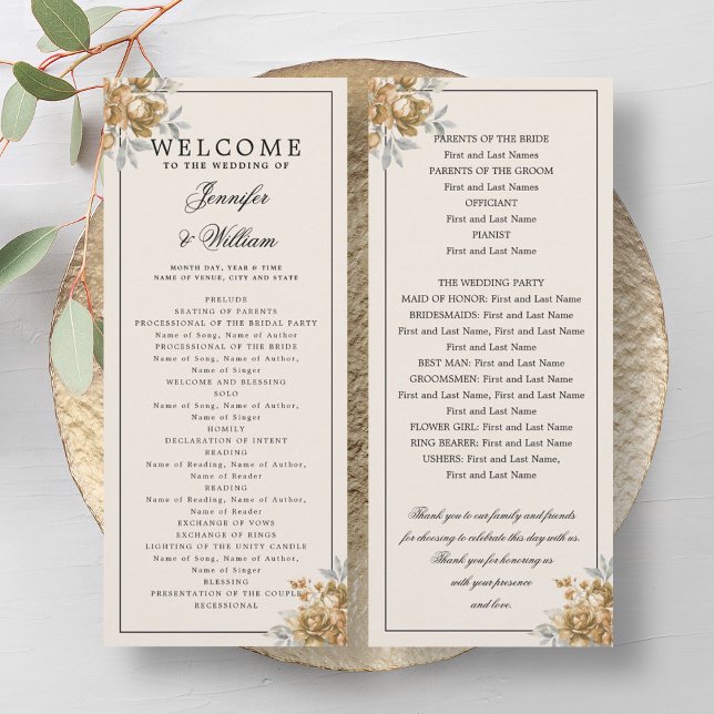 Wedding Program Gold Natural Rustic Floral Invitation (Wedding Program Gold Natural Rustic Floral)