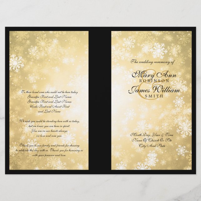 Wedding Program Gold Winter Wonderland Sparkle (Front)