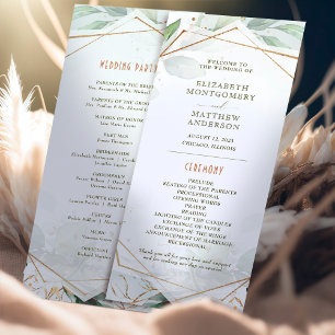 Wedding Program Green & Gold Geometric Boho Programme
