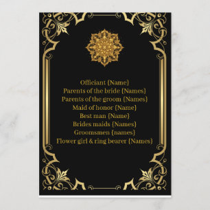 Wedding Program Mandala Luxury Black and Gold  Programme