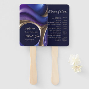 Wedding Program-Modern Abstract-Blue Purple Gold- Hand Fan
