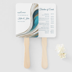 Wedding Program-Modern Blue and Gold- Hand Fan