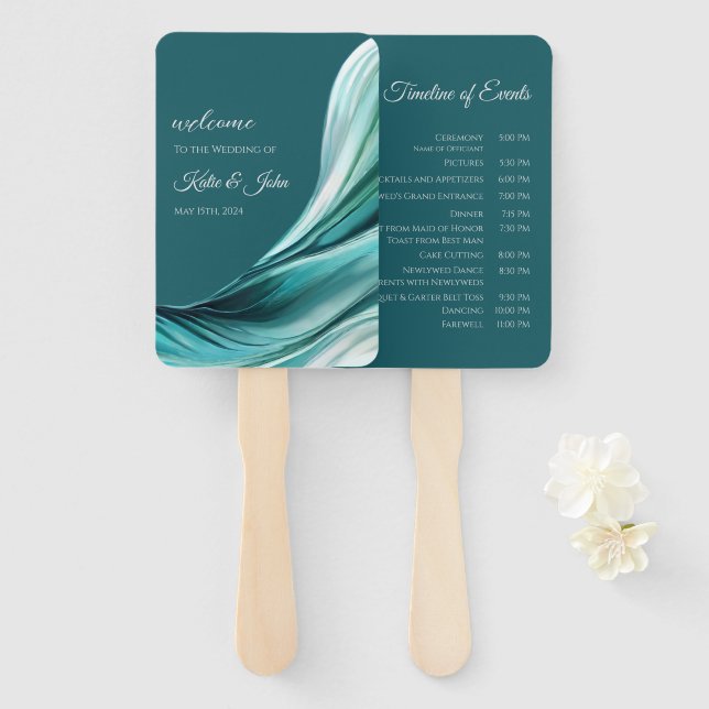 Wedding Program-Modern Emerald Green- Hand Fan (Front and Back)
