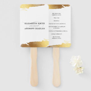 WEDDING PROGRAM modern luxe gilded gold edges Hand Fan
