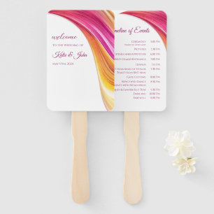 Wedding Program-Modern Pink Orange Yellow- Hand Fan