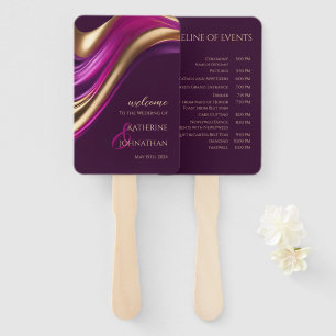 Wedding Program-Modern Purple Fuchsia and Gold- Hand Fan