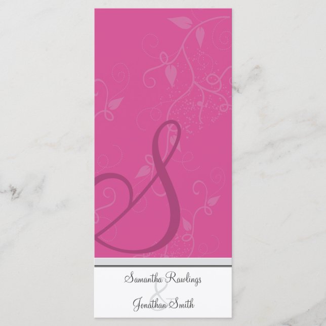 Wedding Program - Monogram Fuchsia Pink Floral Programme (Front)