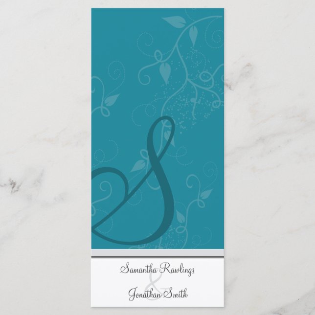 Wedding Program - Monogram Turquoise Floral Programme (Front)