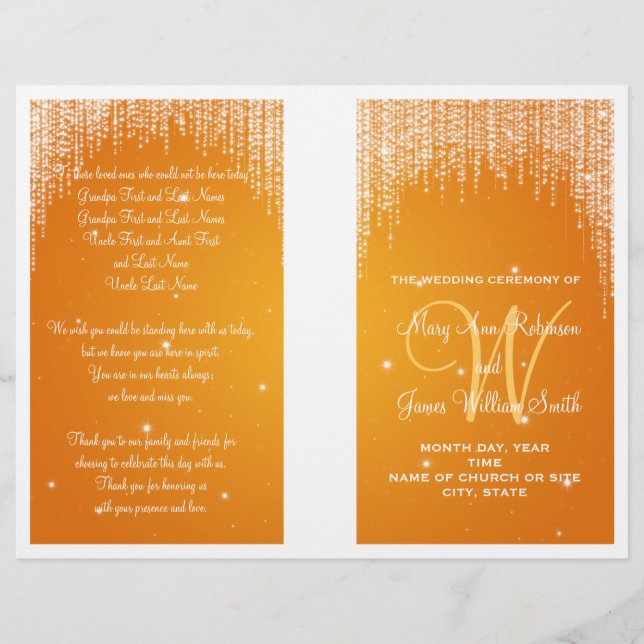 Wedding Program Night Dazzle Orange (Front)