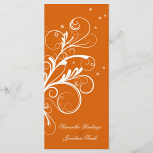Wedding Program Orange White Floral Elegant Swirl Programme