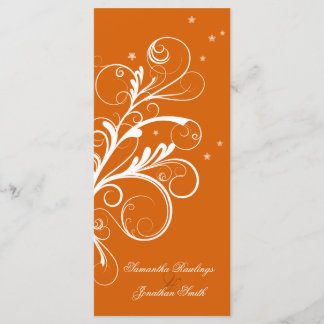 Wedding Program Orange White Floral Elegant Swirl Programme