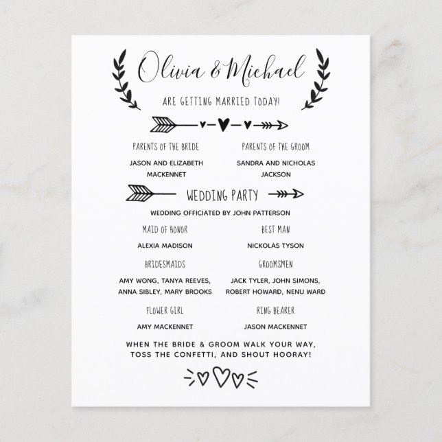 Wedding Program Order of Events (Front)