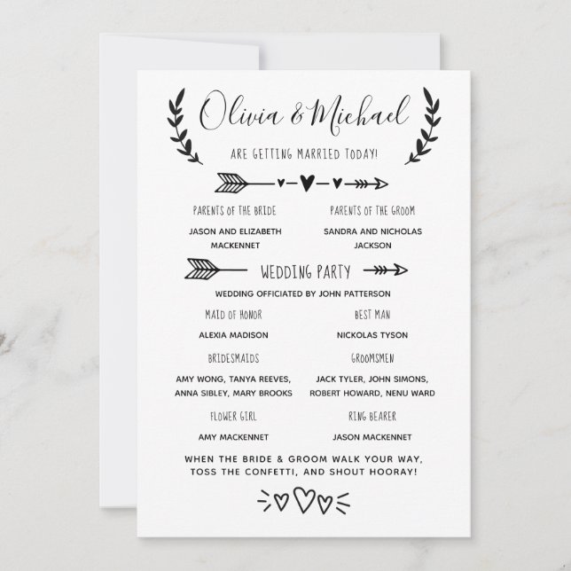 Wedding Program Order of Events Invitation (Front)