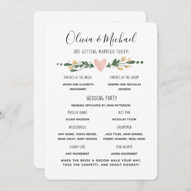 Wedding Program Order of Events Invitation (Front/Back)