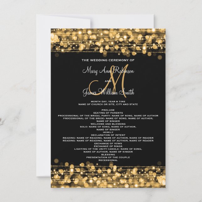 Wedding Program Party Sparkles Gold Invitation (Front)