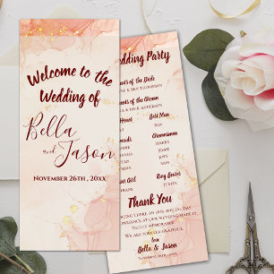 Wedding Program Peach Gold Marble Party Program Invitation