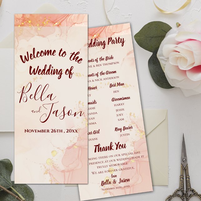 Wedding Program Peach Gold Marble  Party Program Invitation (Wedding Program Peach Gold Marble Party Program)