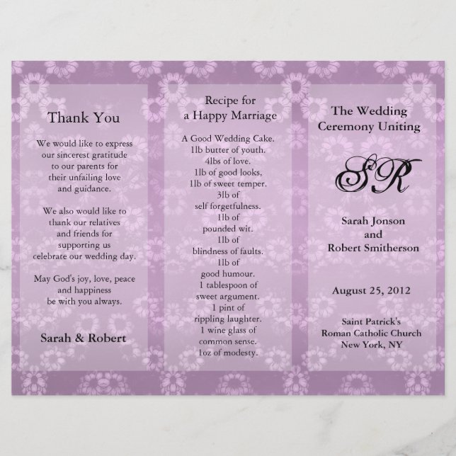 Wedding Program Pink Floral Flyer (Front)