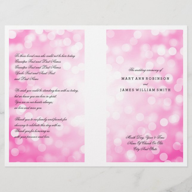 Wedding Program Pink Glitter Lights (Front)
